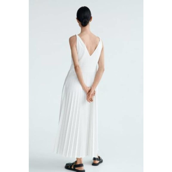 NWT - ZARA White Pleated Twisted Straps Maxi Dress - Picture 6 of 7